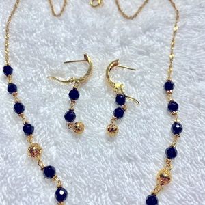 SALE ✅ 18 carats Gold Necklace& Dangling earrings set with Black Onyx Stone.❤️